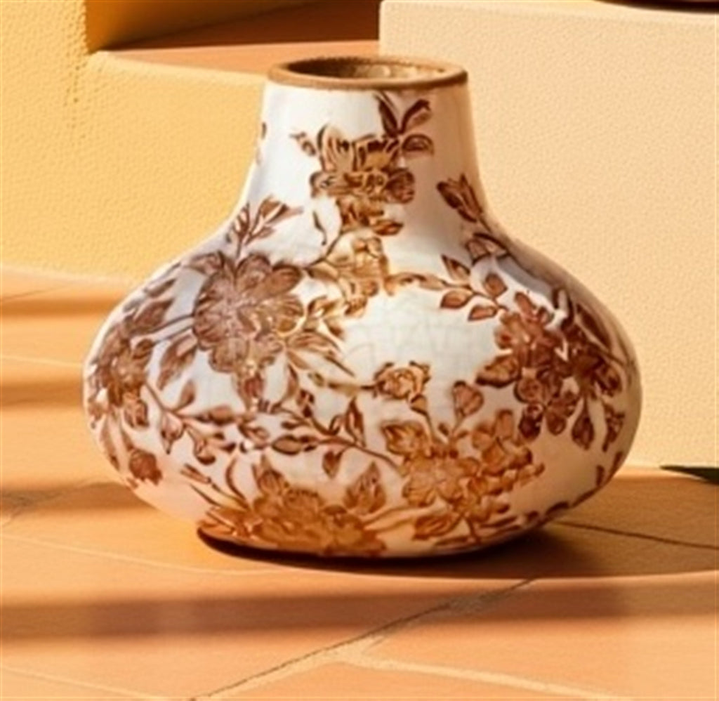 Floral Pattern Ceramic Vase 4"H