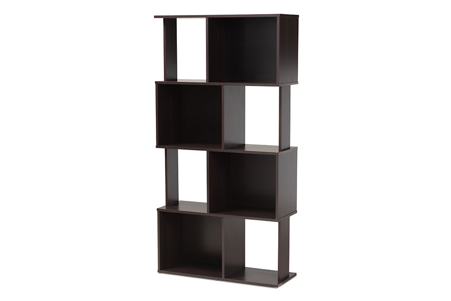 Baxton Studio Riva Modern and Contemporary Dark Brown Finished Geometric Wood Bookshelf