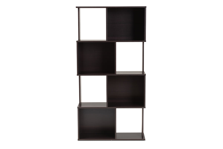 Baxton Studio Riva Modern and Contemporary Dark Brown Finished Geometric Wood Bookshelf