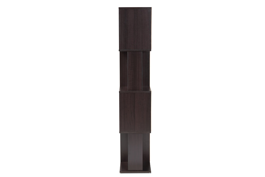 Baxton Studio Riva Modern and Contemporary Dark Brown Finished Geometric Wood Bookshelf