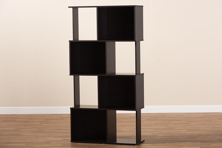 Baxton Studio Riva Modern and Contemporary Dark Brown Finished Geometric Wood Bookshelf