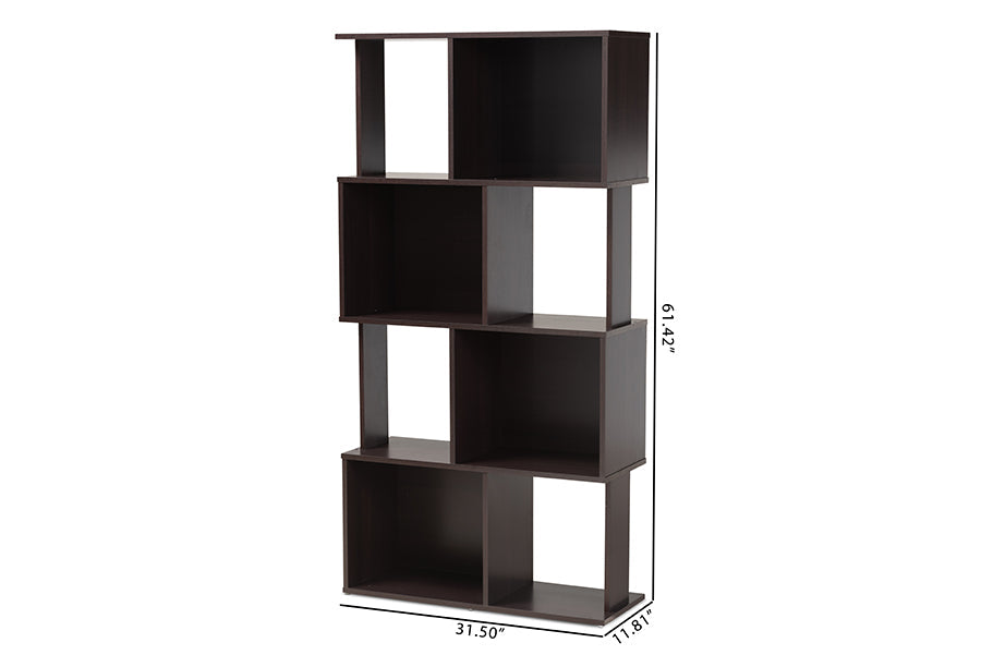 Baxton Studio Riva Modern and Contemporary Dark Brown Finished Geometric Wood Bookshelf
