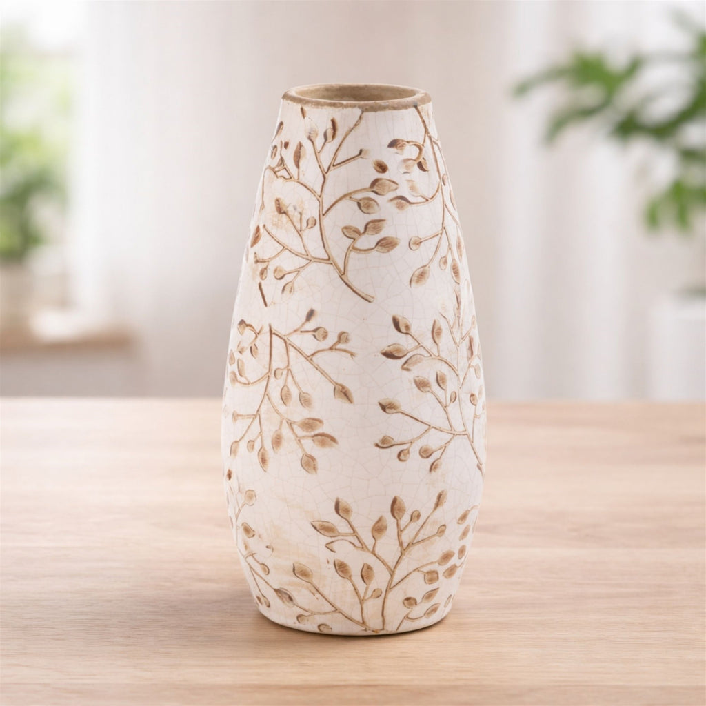 Botanical Pattern Ceramic Vase 8"H