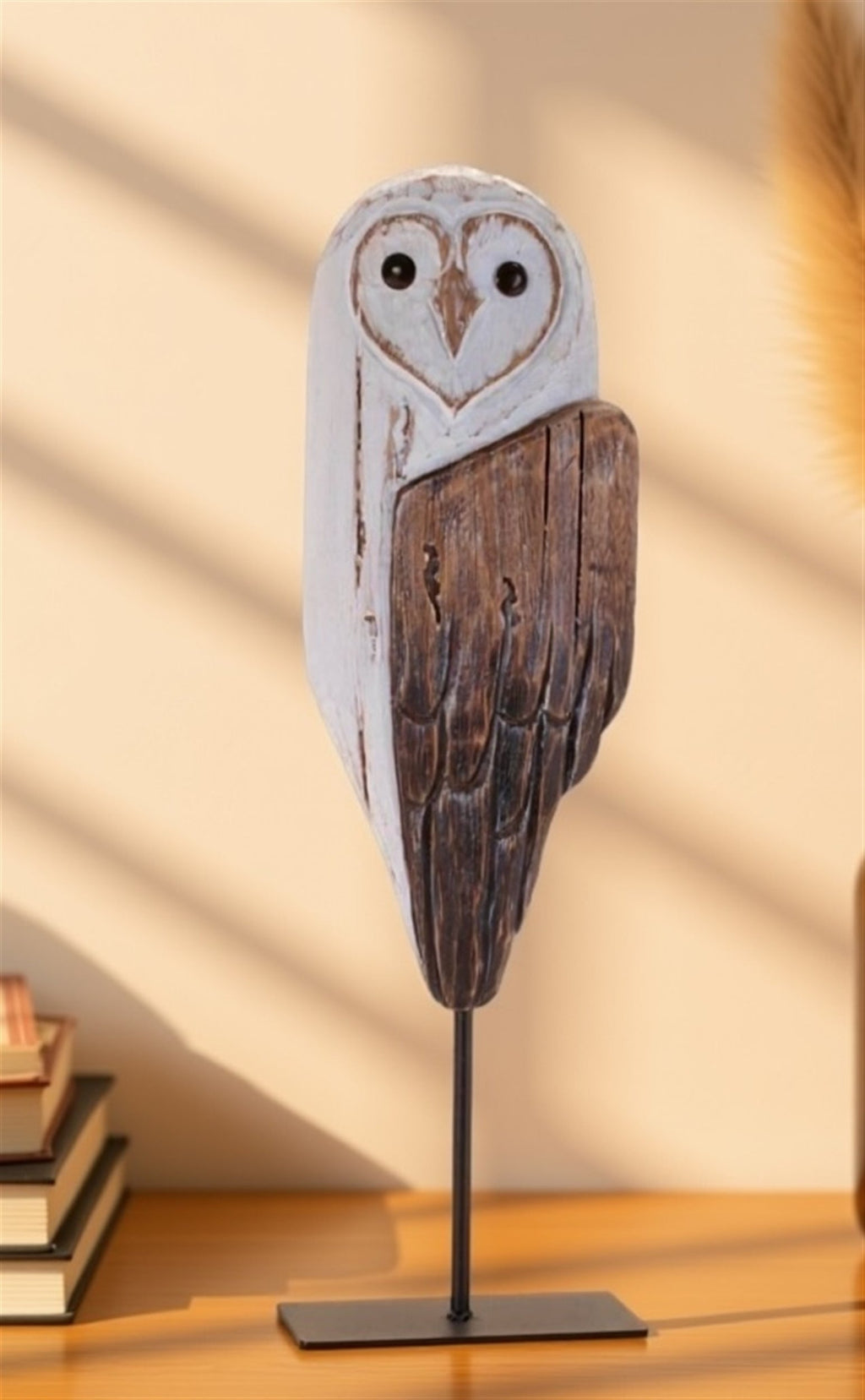Rustic Wooden Owl Sculpture 14"H