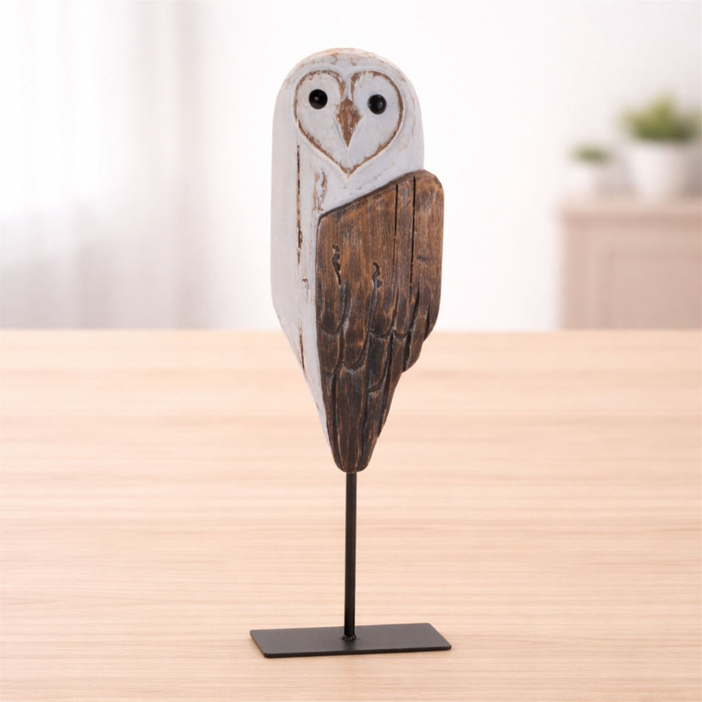 Rustic Wooden Owl Sculpture 14"H