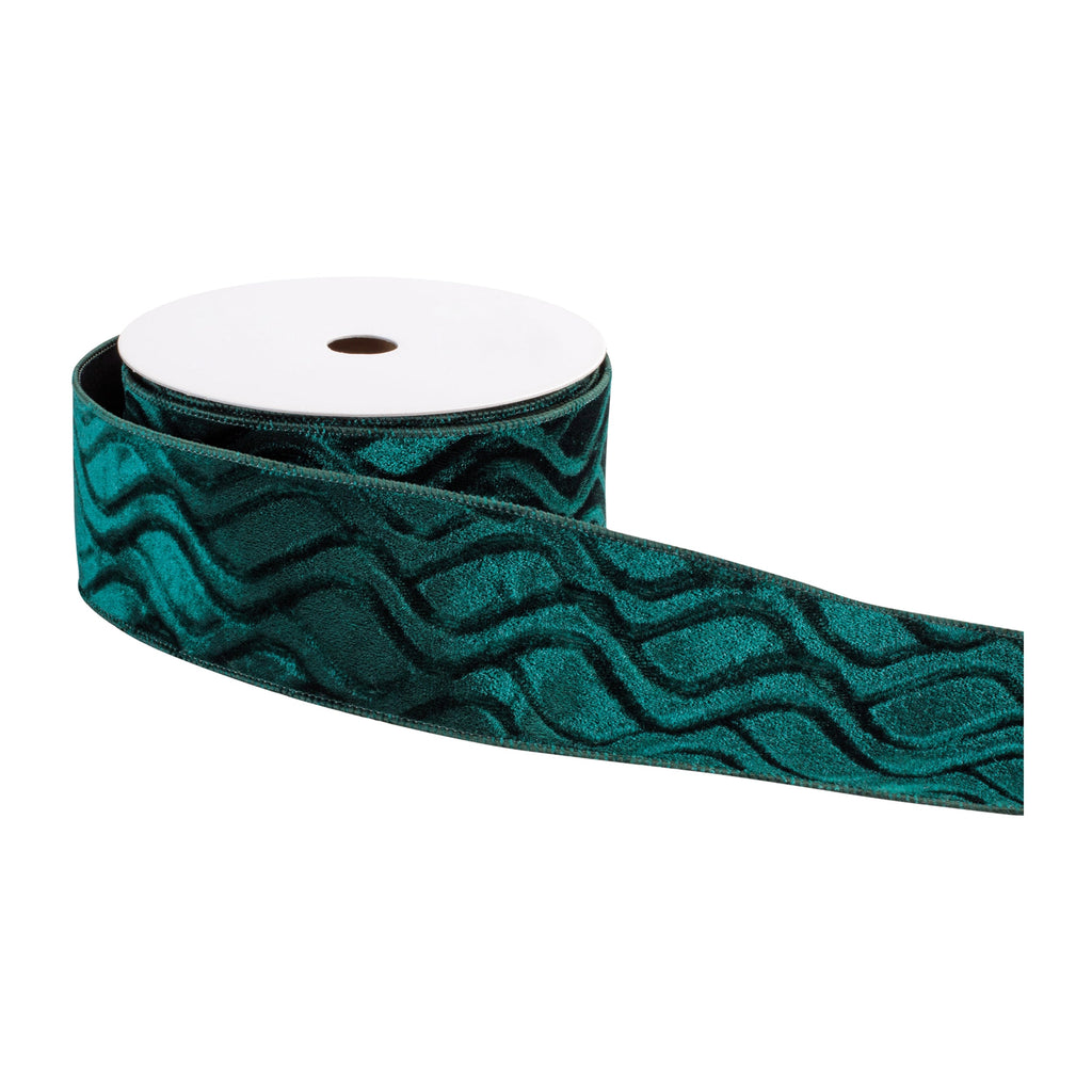 Embossed Wave Velvet Wired Polyester Ribbon 2.5" x 10 Yds.