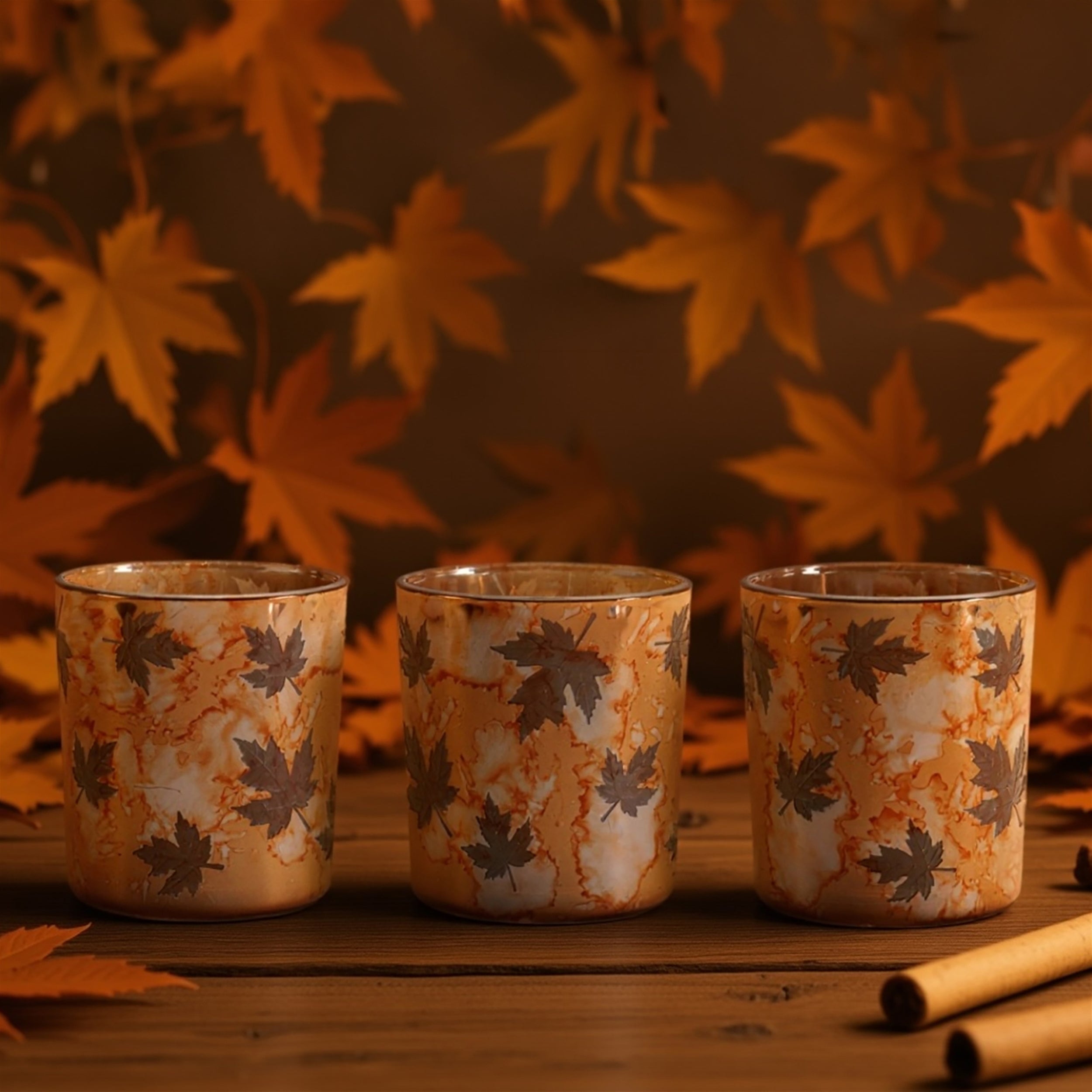Autumn Leaf Glass Votive Holder (Set of 3)