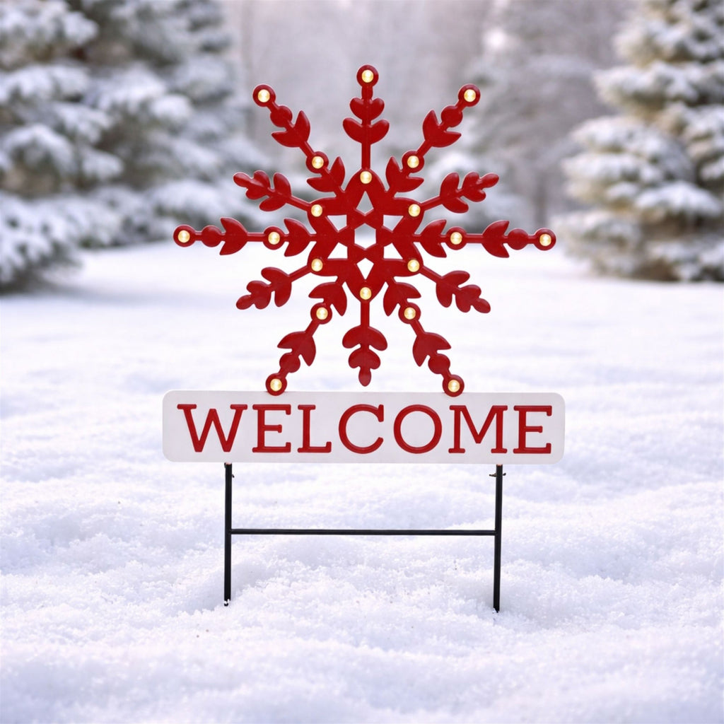 LED Snowflake Welcome Planter Stake