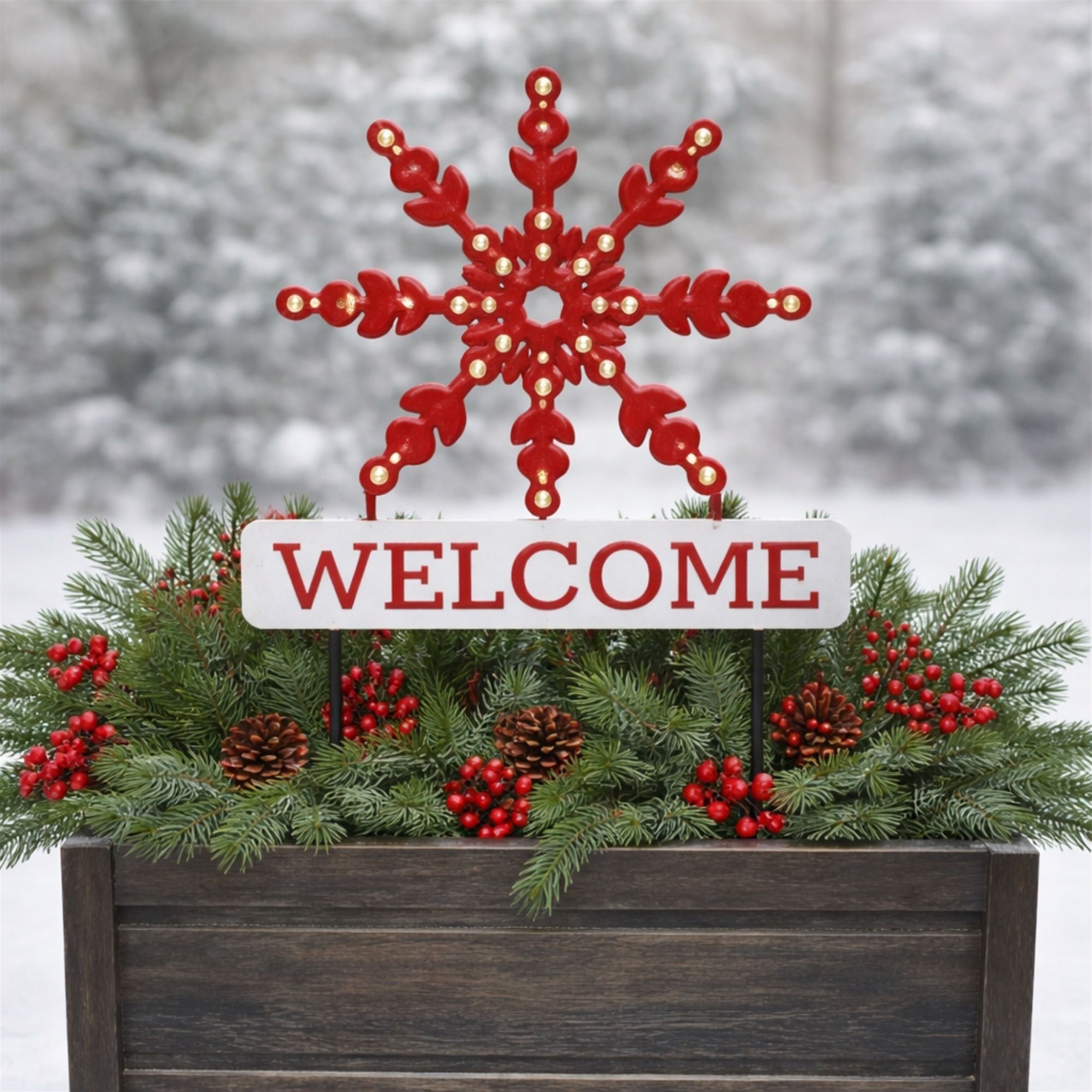LED Snowflake Welcome Planter Stake