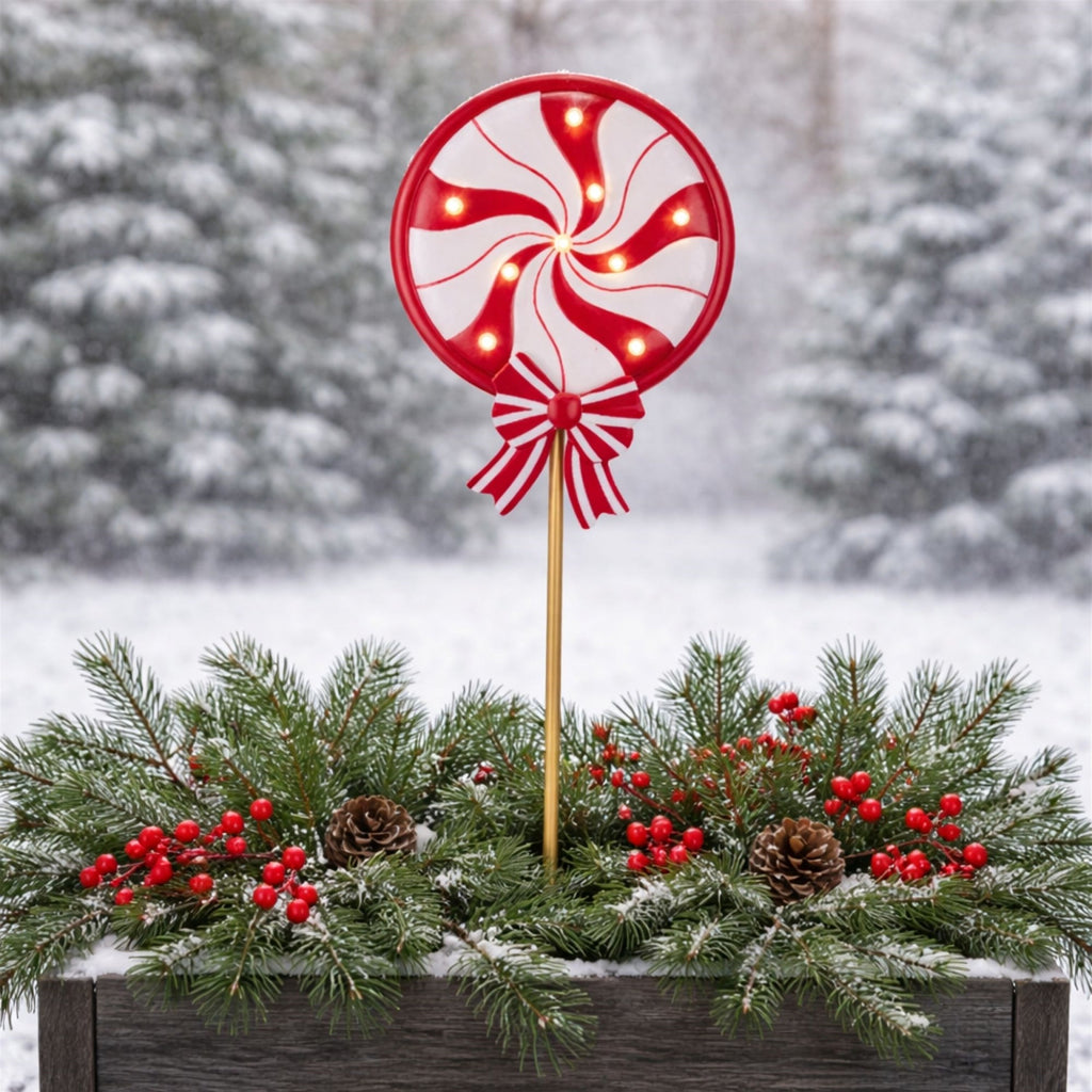 LED Peppermint Lollipop Planter Stake