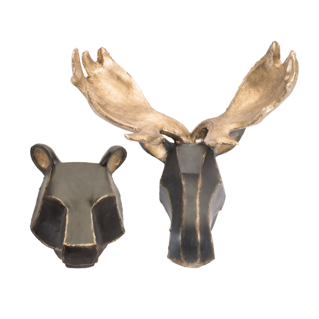 Geometric Bear and Moose Wall Mounts (Set of 2)