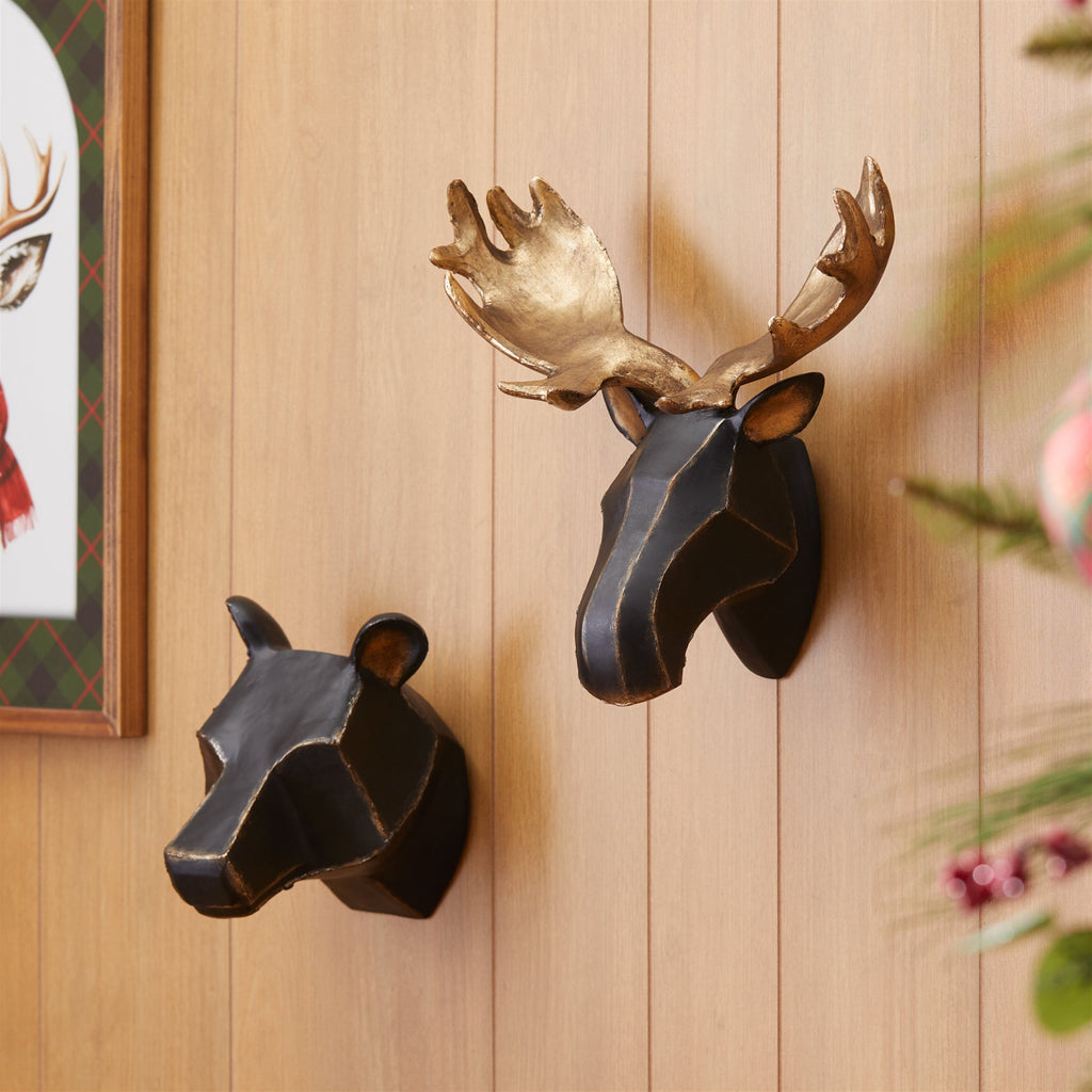 Geometric Bear and Moose Wall Mounts (Set of 2)