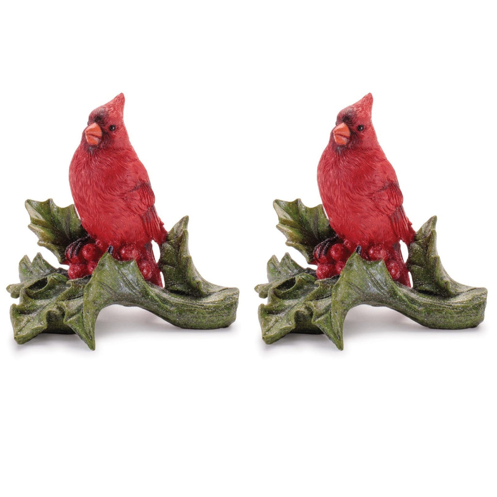 Cardinal Bird on Holly Branch (Set of 2)
