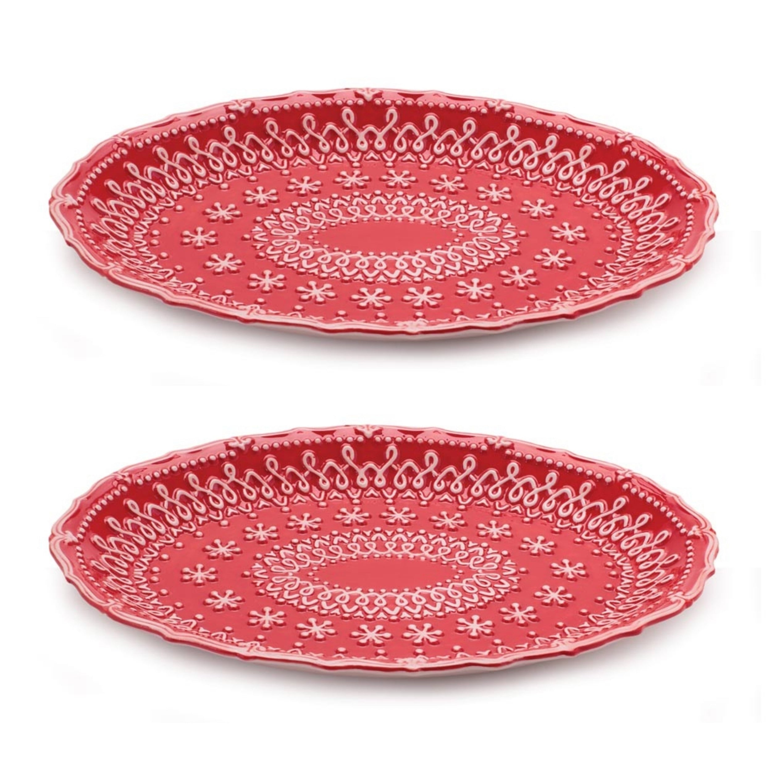 Embossed Ceramic Snowflake Platter (Set of 2)