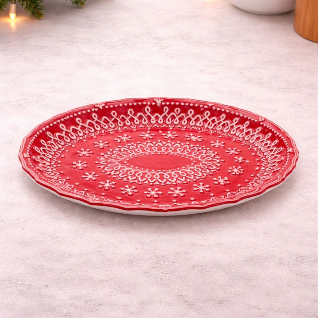 Embossed Ceramic Snowflake Platter (Set of 2)