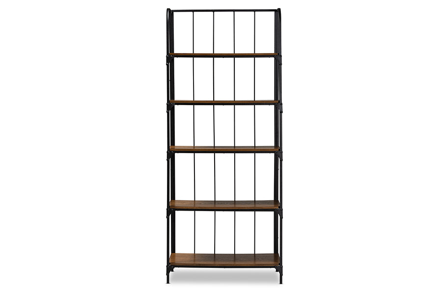 Baxton Studio Ceren Vintage Rustic Industrial Distressed Wood and Black Metal Finished 5-Tier Living Room Ladder Shelf