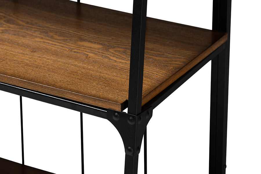 Baxton Studio Ceren Vintage Rustic Industrial Distressed Wood and Black Metal Finished 5-Tier Living Room Ladder Shelf