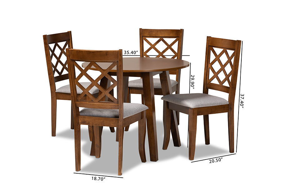 Baxton Studio Adara Modern and Contemporary Grey Fabric Upholstered and Walnut Brown Finished Wood 5-Piece Dining Set