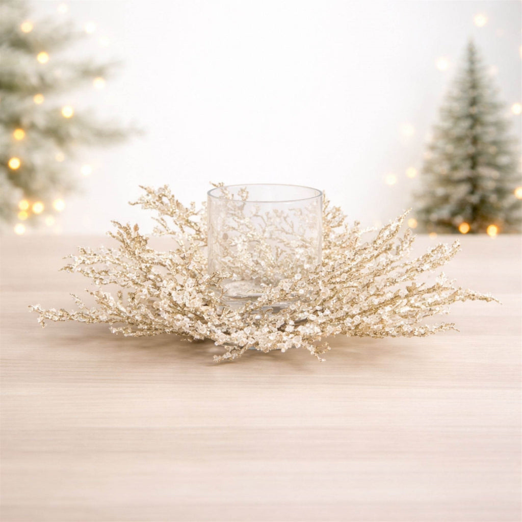 Icy Pine Candle Holder Centerpiece 16"D