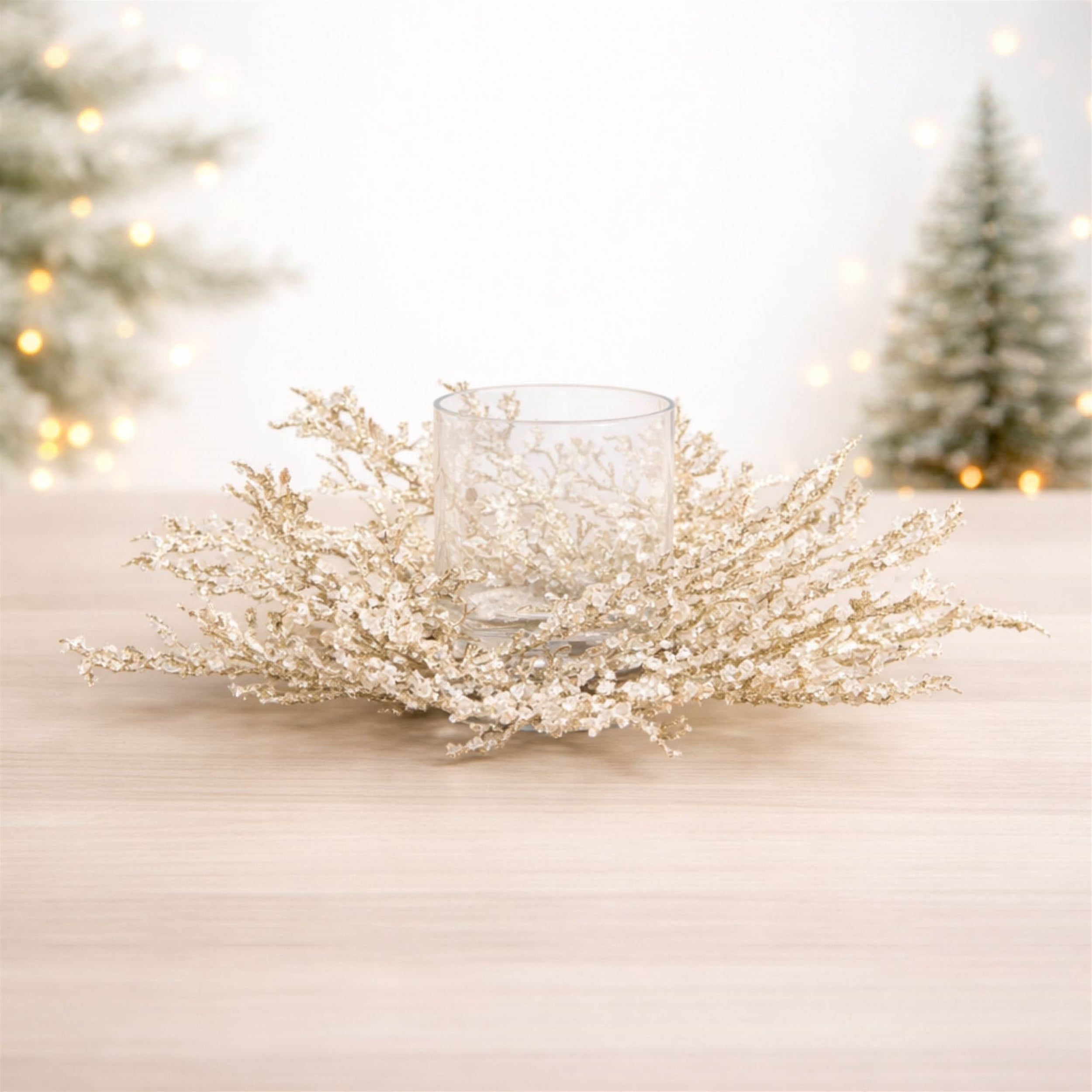 Icy Pine Candle Holder Centerpiece 16"D