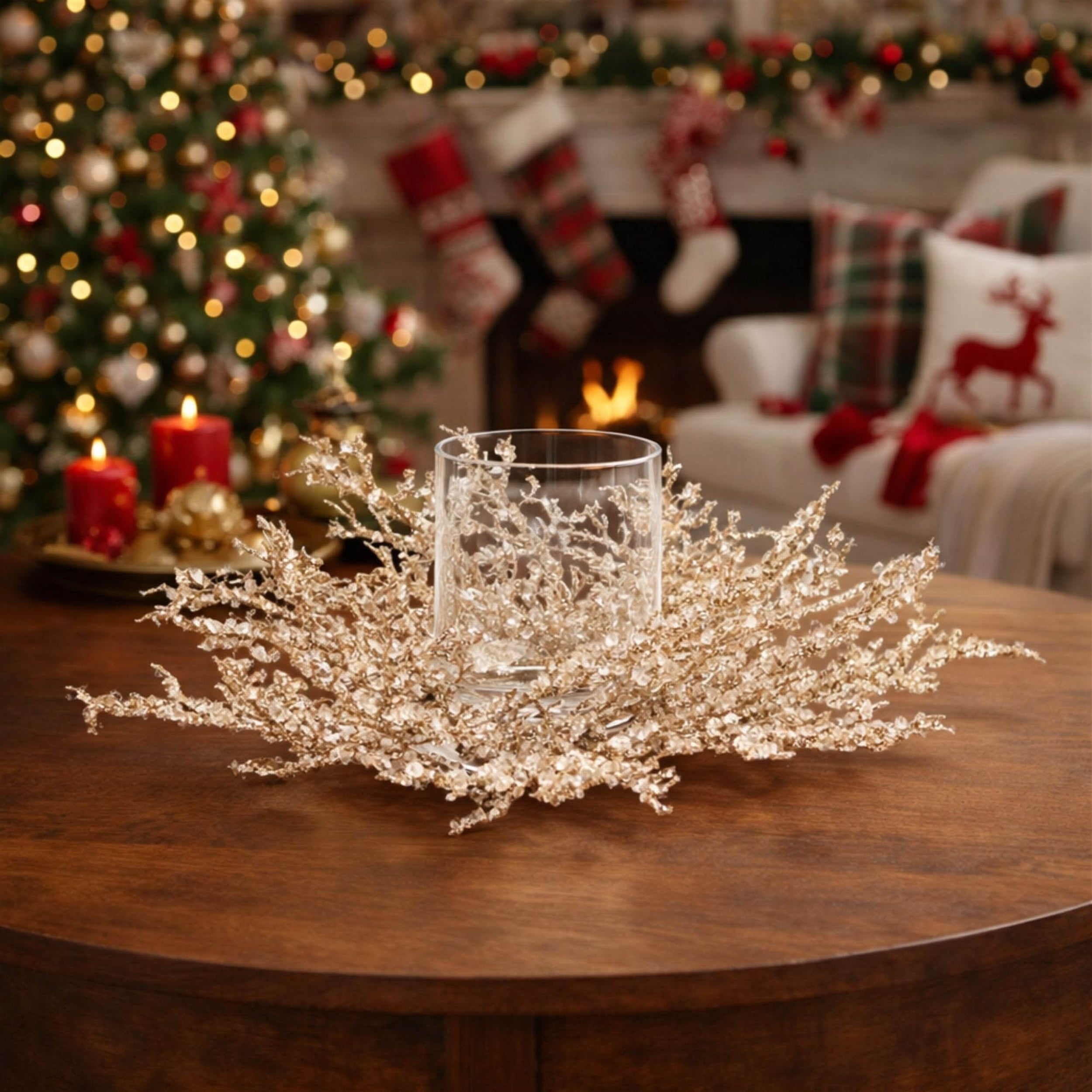 Icy Pine Candle Holder Centerpiece 16"D