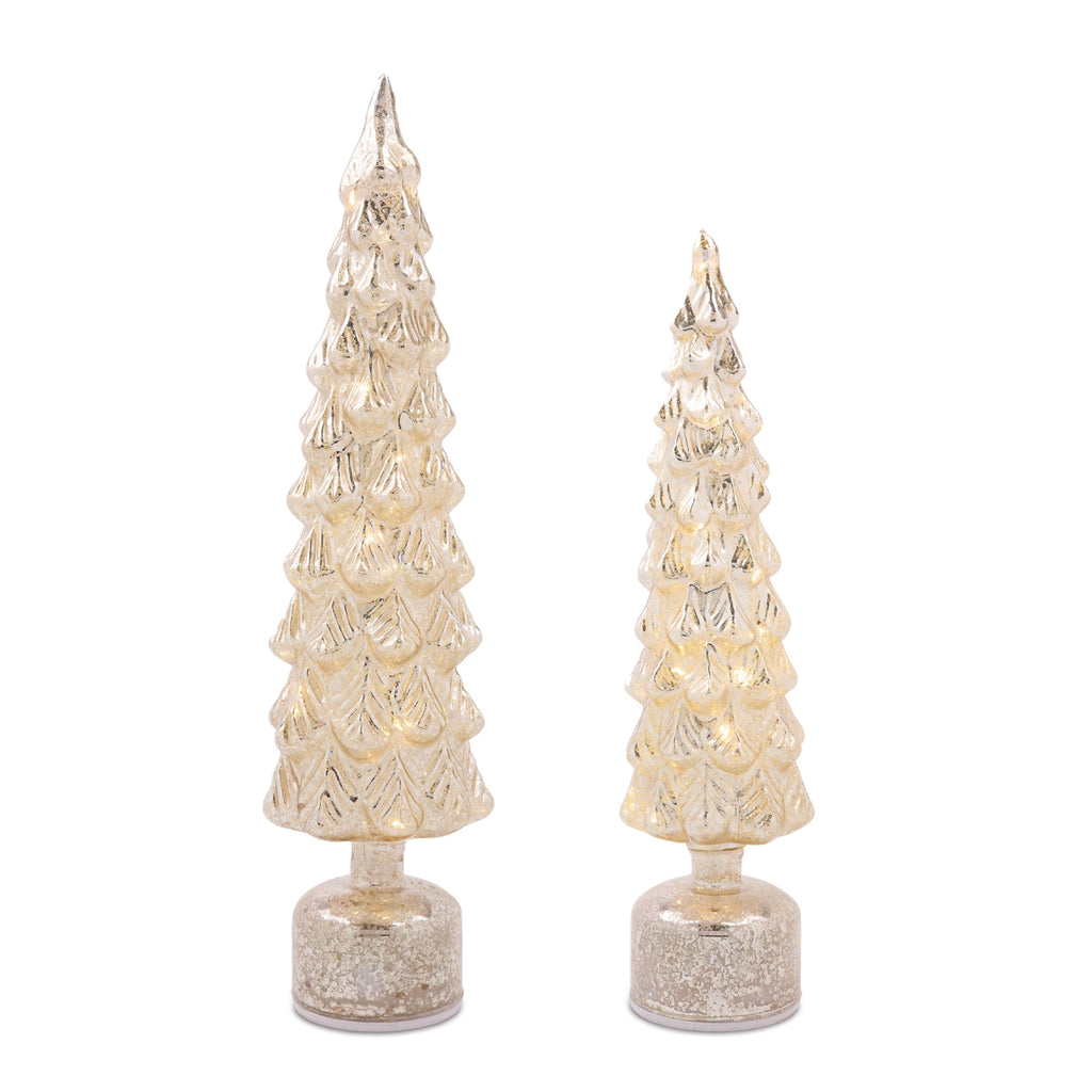 LED Mercury Glass Rotating Pine Tree (Set of 2)