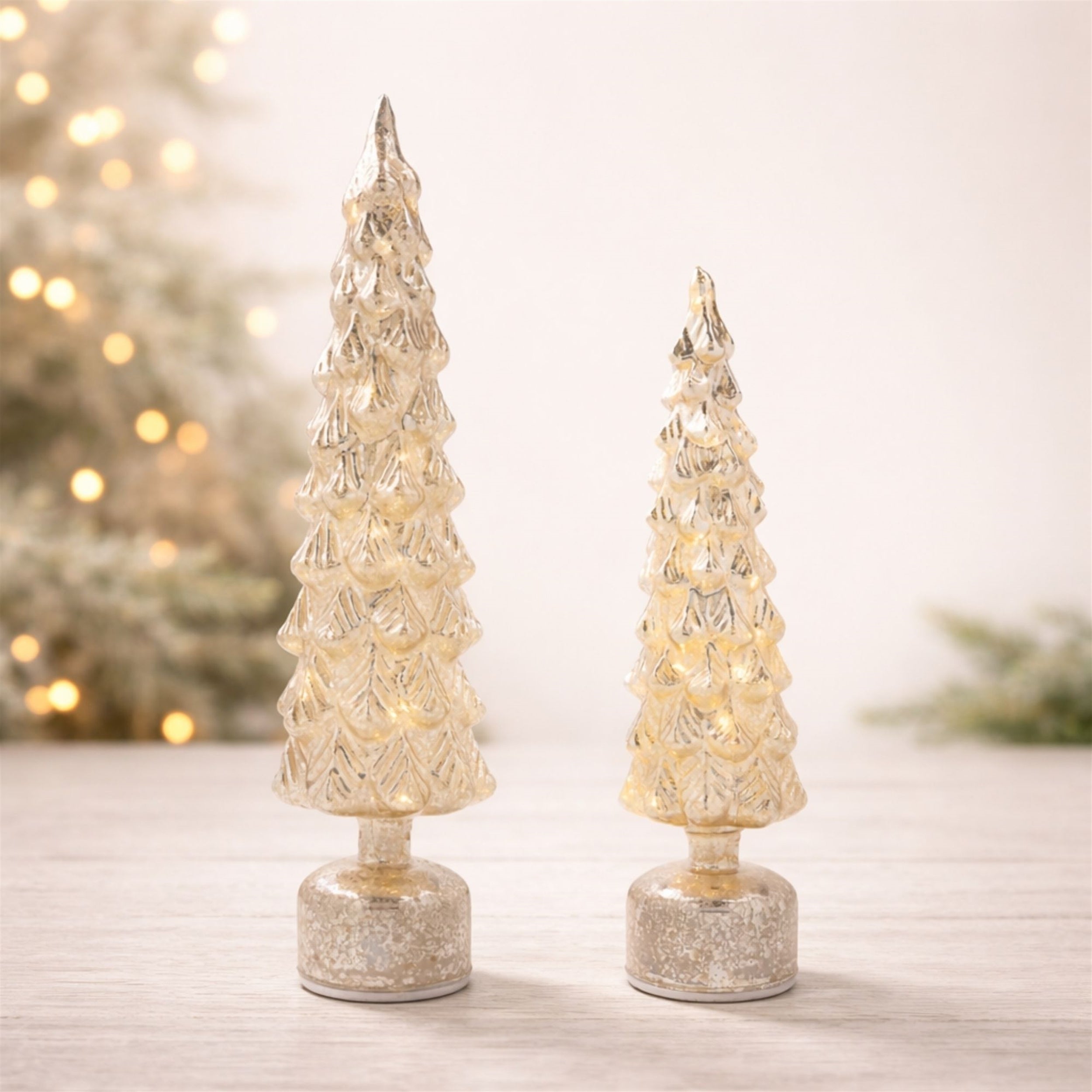 LED Mercury Glass Rotating Pine Tree (Set of 2)