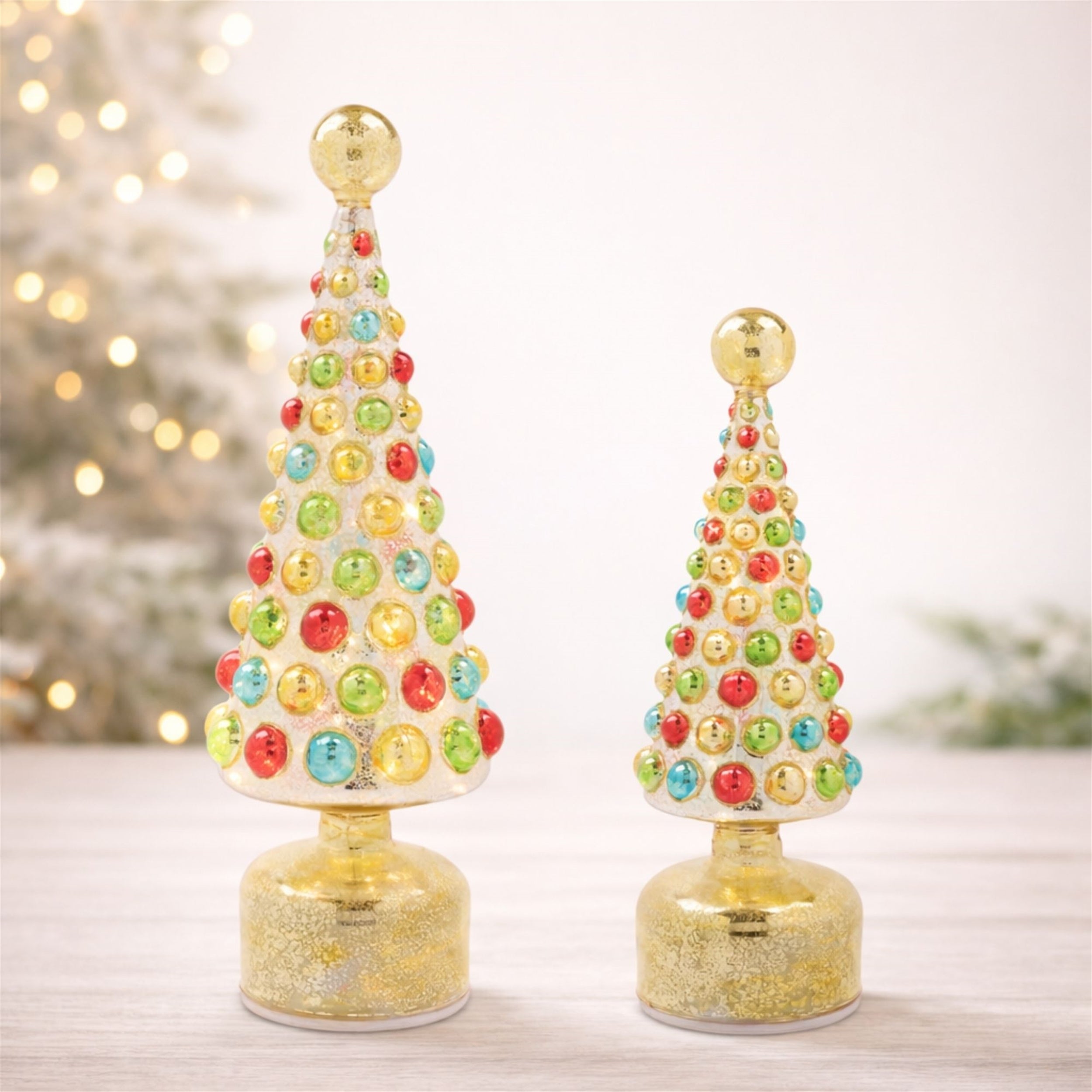LED Mercury Glass Rotating Christmas Tree (Set of 2)