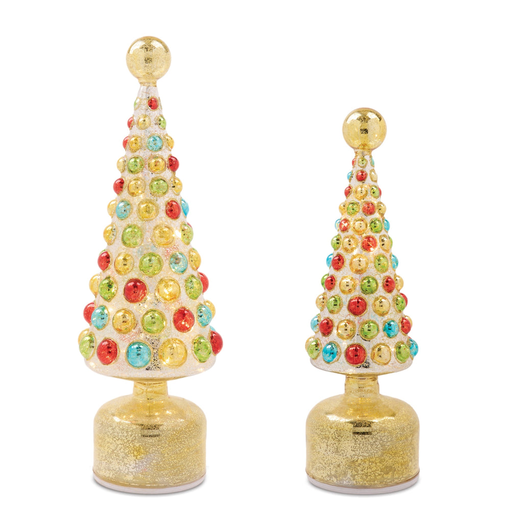 LED Mercury Glass Rotating Christmas Tree (Set of 2)