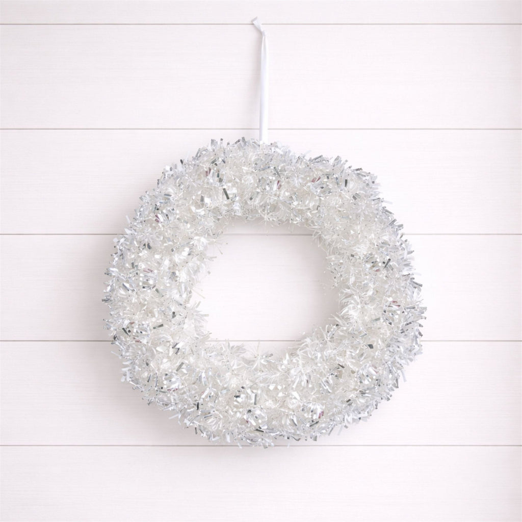 Silver Tinsel Christmas Wreath 18"D