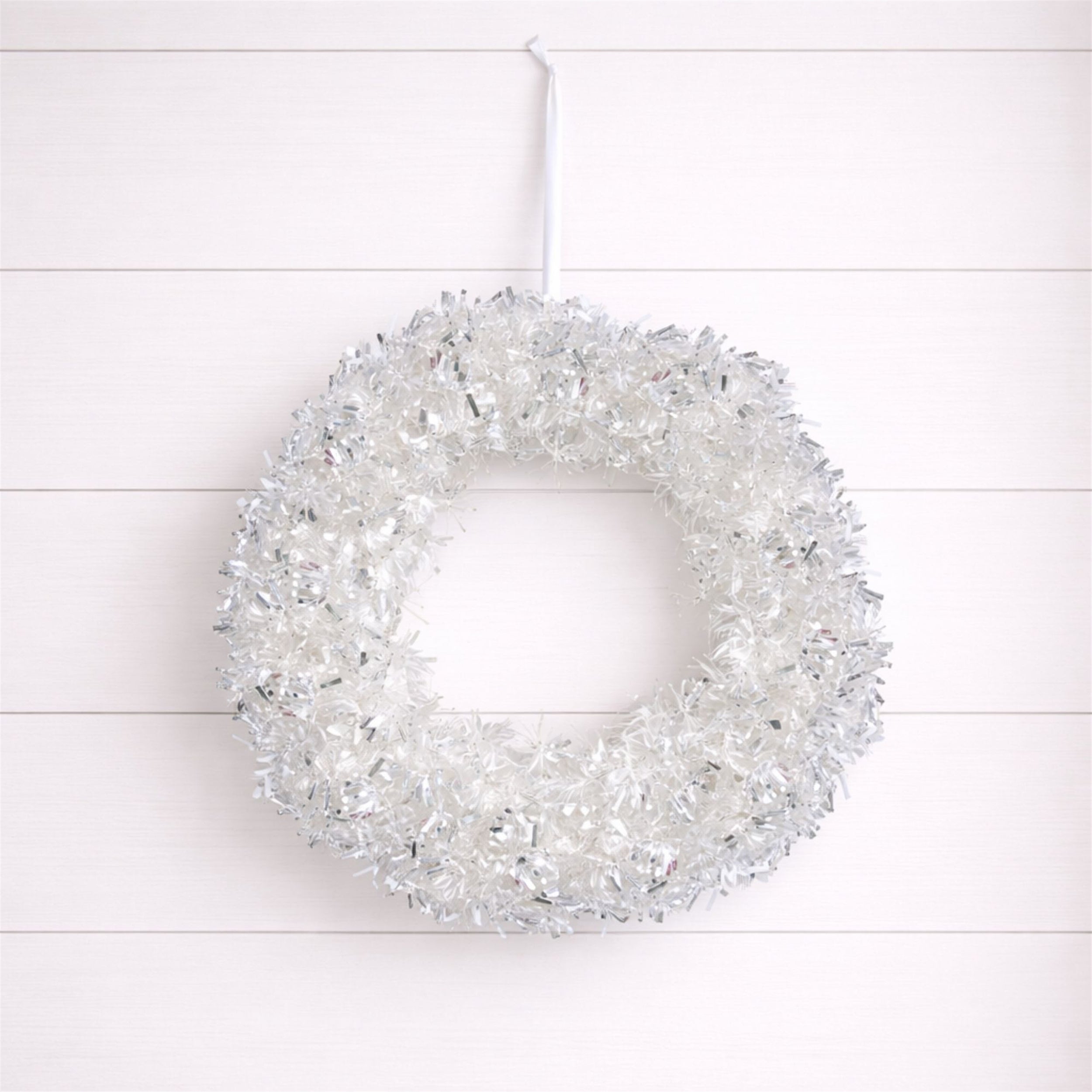 Silver Tinsel Christmas Wreath 18"D