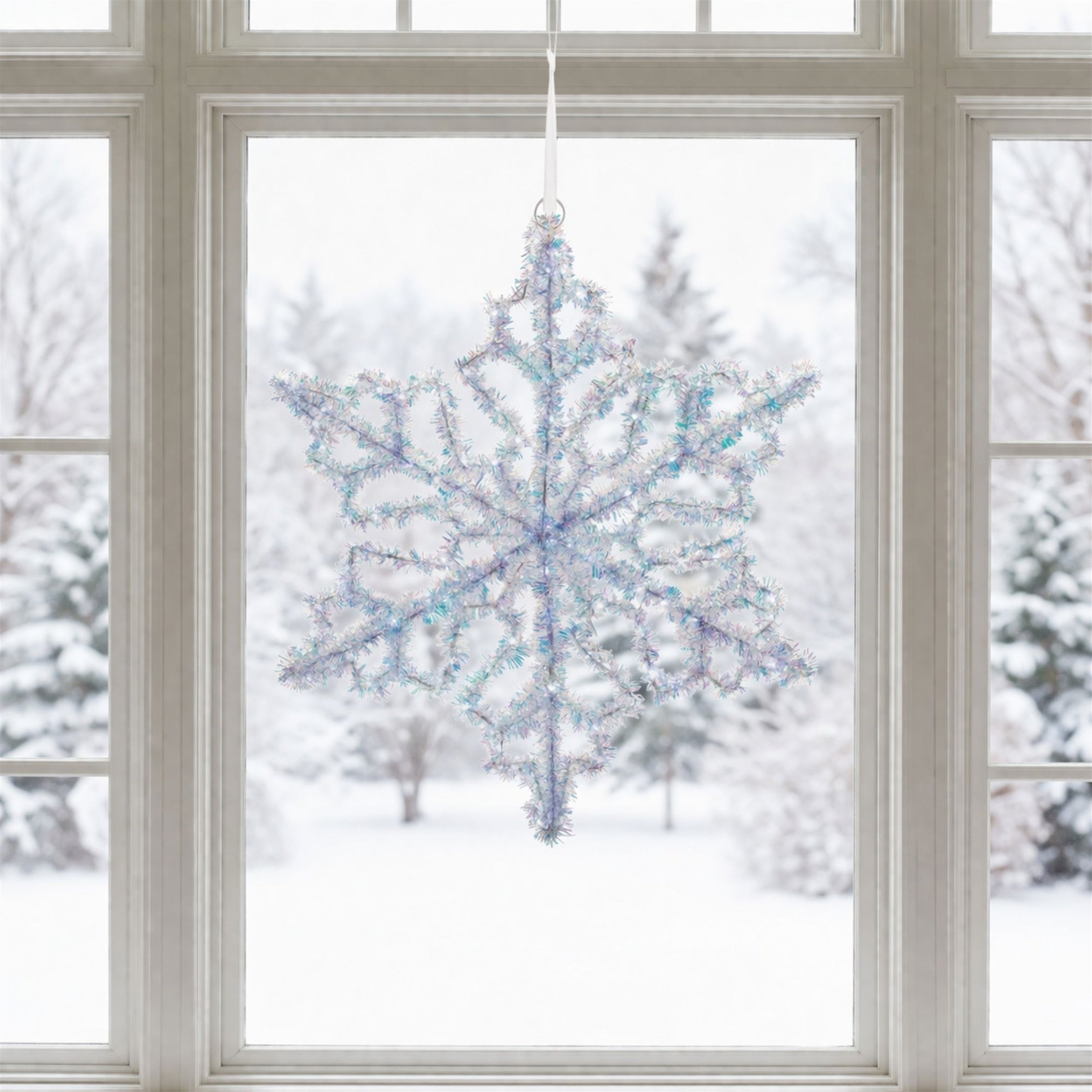 LED Hanging Tinsel Snowflake 31.5"H