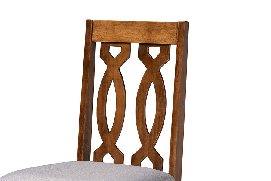 Baxton Studio Callie Modern and Contemporary Grey Fabric Upholstered and Walnut Brown Finished Wood 5-Piece Dining Set