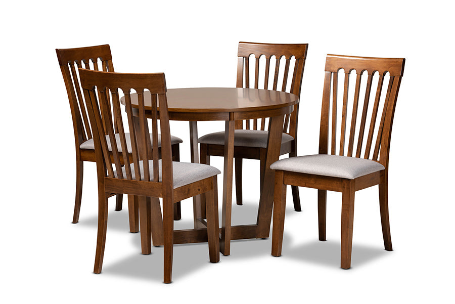 Baxton Studio Andi Modern and Contemporary Grey Fabric Upholstered and Walnut Brown Finished Wood 5-Piece Dining Set