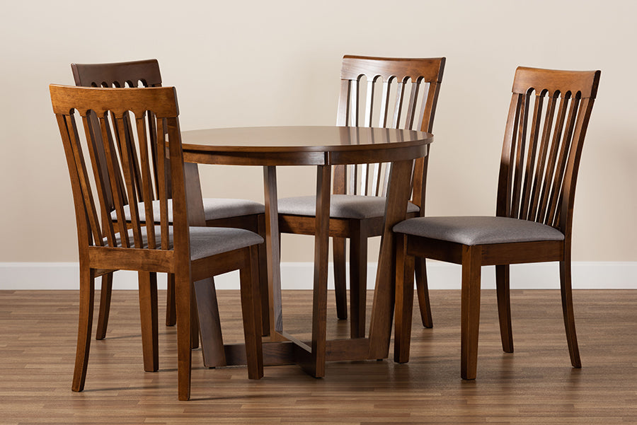 Baxton Studio Andi Modern and Contemporary Grey Fabric Upholstered and Walnut Brown Finished Wood 5-Piece Dining Set