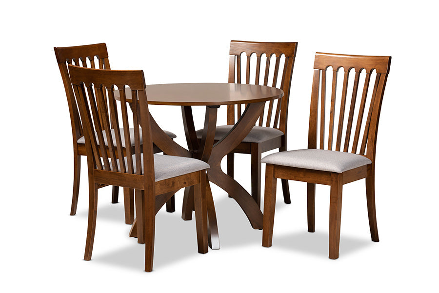 Baxton Studio Bailey Modern and Contemporary Grey Fabric Upholstered and Walnut Brown Finished Wood 5-Piece Dining Set