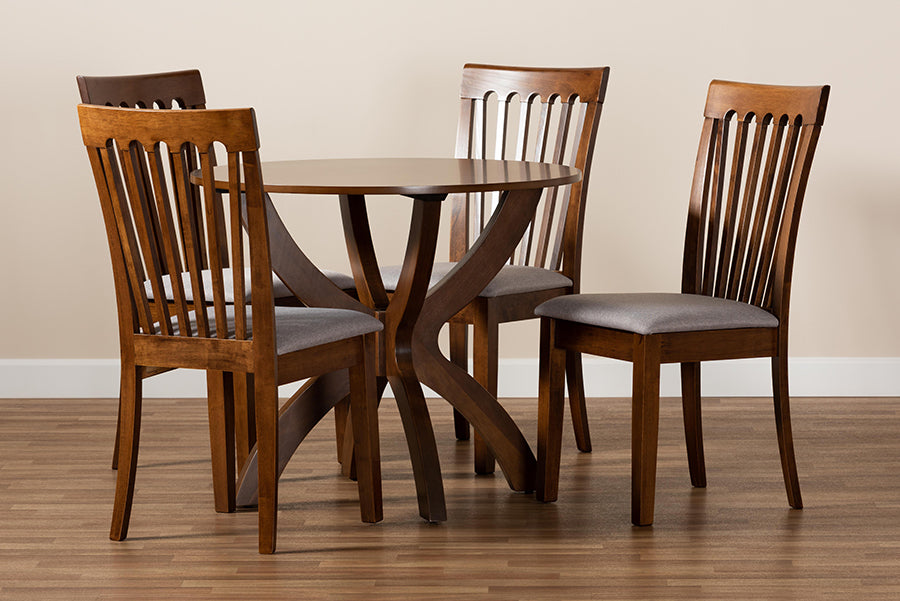 Baxton Studio Bailey Modern and Contemporary Grey Fabric Upholstered and Walnut Brown Finished Wood 5-Piece Dining Set