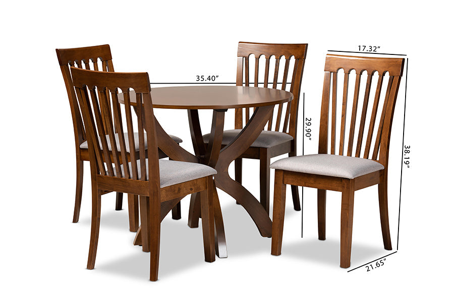 Baxton Studio Bailey Modern and Contemporary Grey Fabric Upholstered and Walnut Brown Finished Wood 5-Piece Dining Set