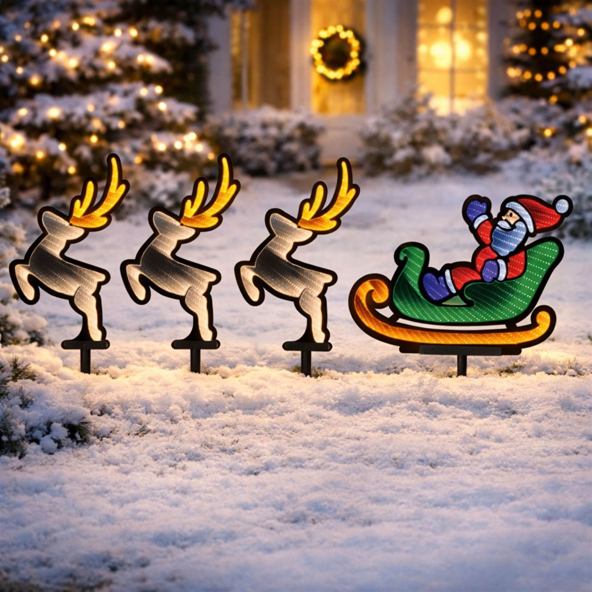 Santa and Sleigh Pathway Light Ekkolight (Set of 4)