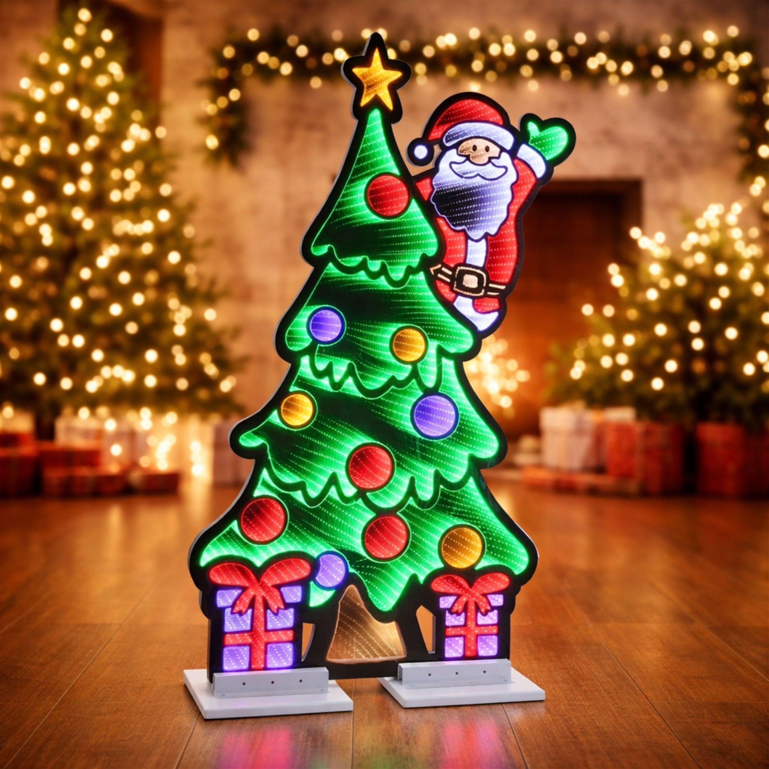 Santa and Christmas Tree Ekkolight 48"H