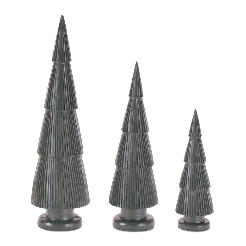 Green Ribbed Resin Christmas Tree (Set of 3)
