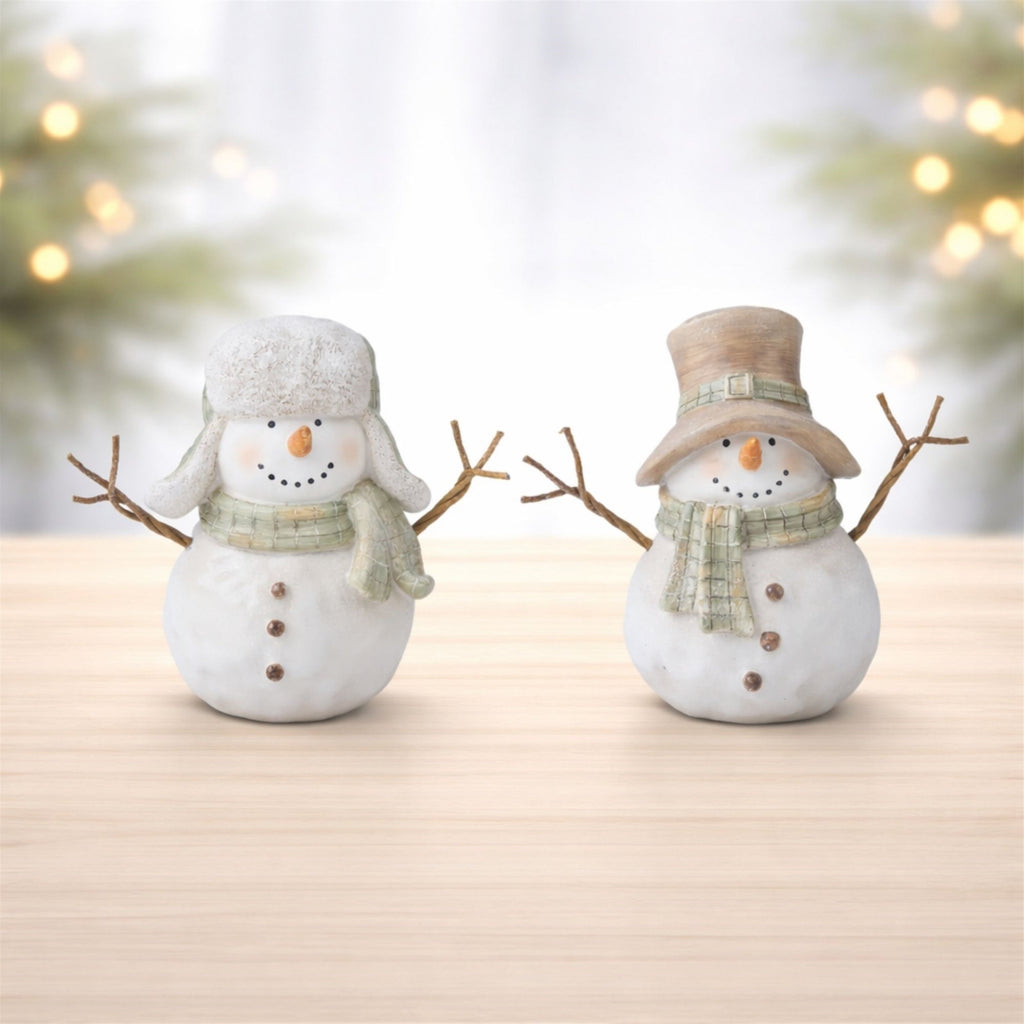 Glittered Snowman Figurine (Set of 2)