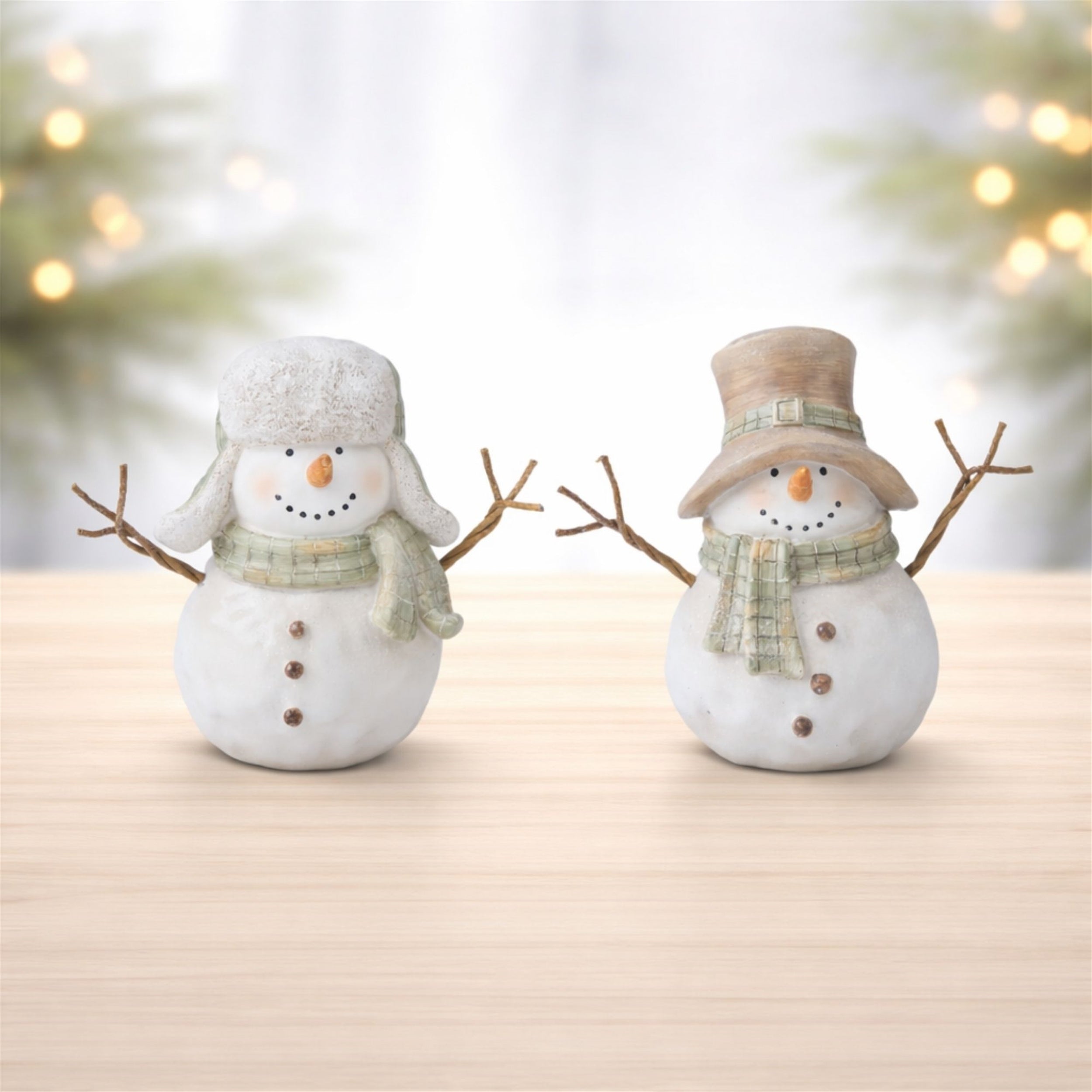 Glittered Snowman Figurine (Set of 2)