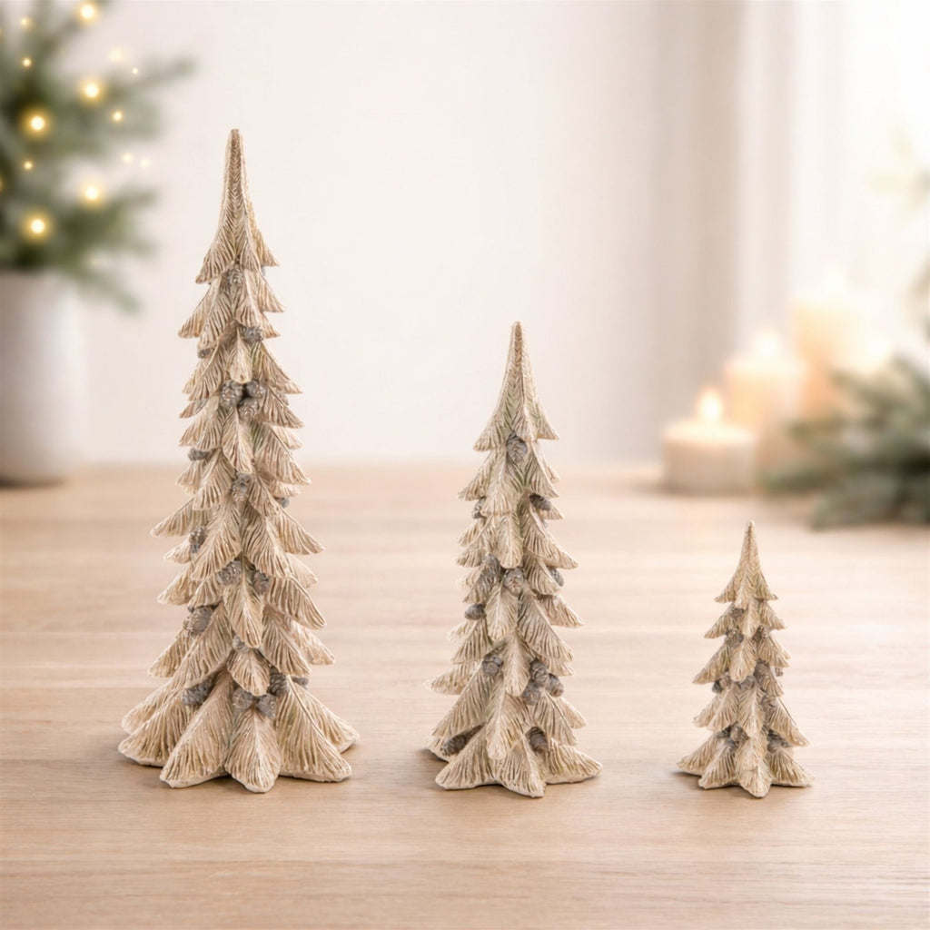 Metallic Pine Tree with Pinecones (Set of 3)