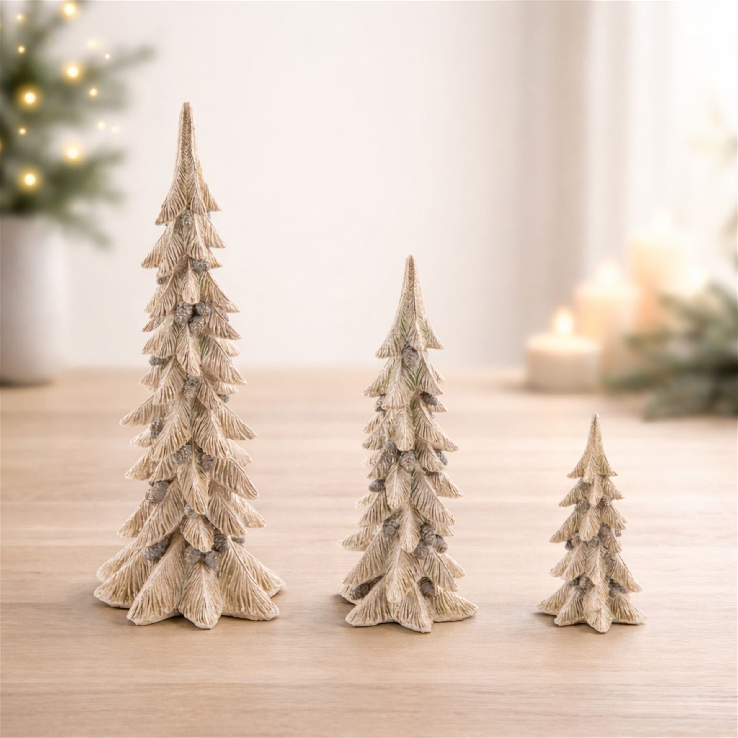 Metallic Pine Tree with Pinecones (Set of 3)