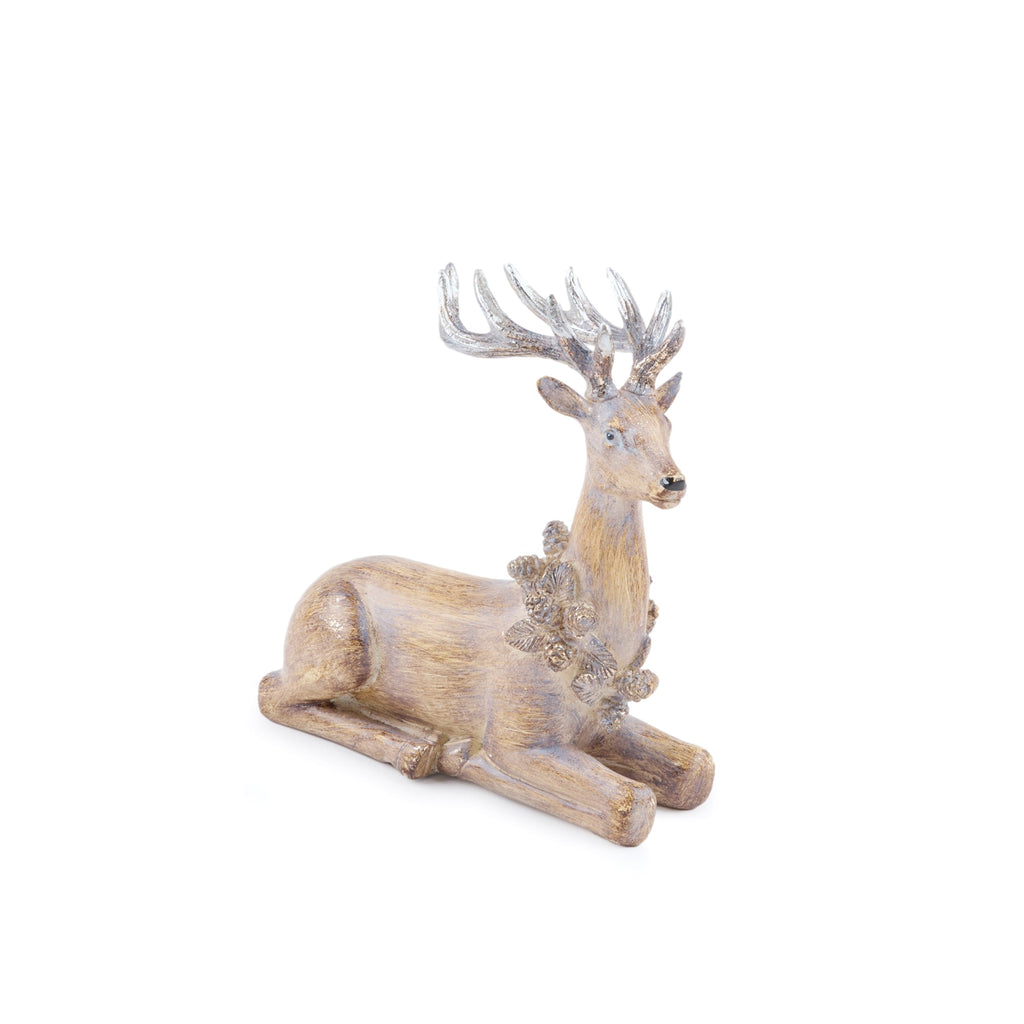 Glittered Deer with Wreath Figurine (Set of 2)