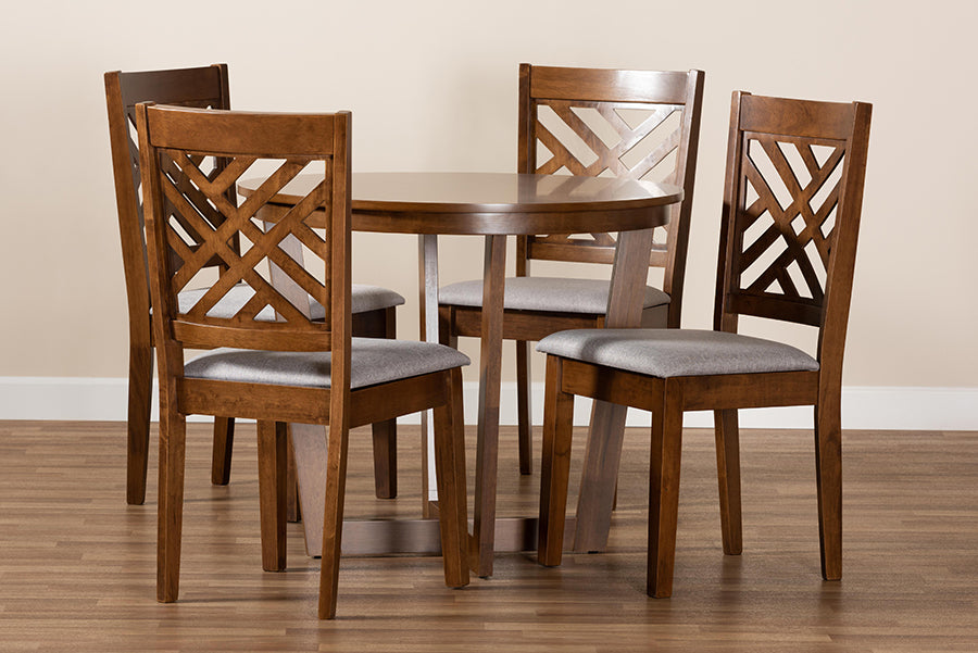 Baxton Studio Alena Modern and Contemporary Grey Fabric Upholstered and Walnut Brown Finished Wood 5-Piece Dining Set