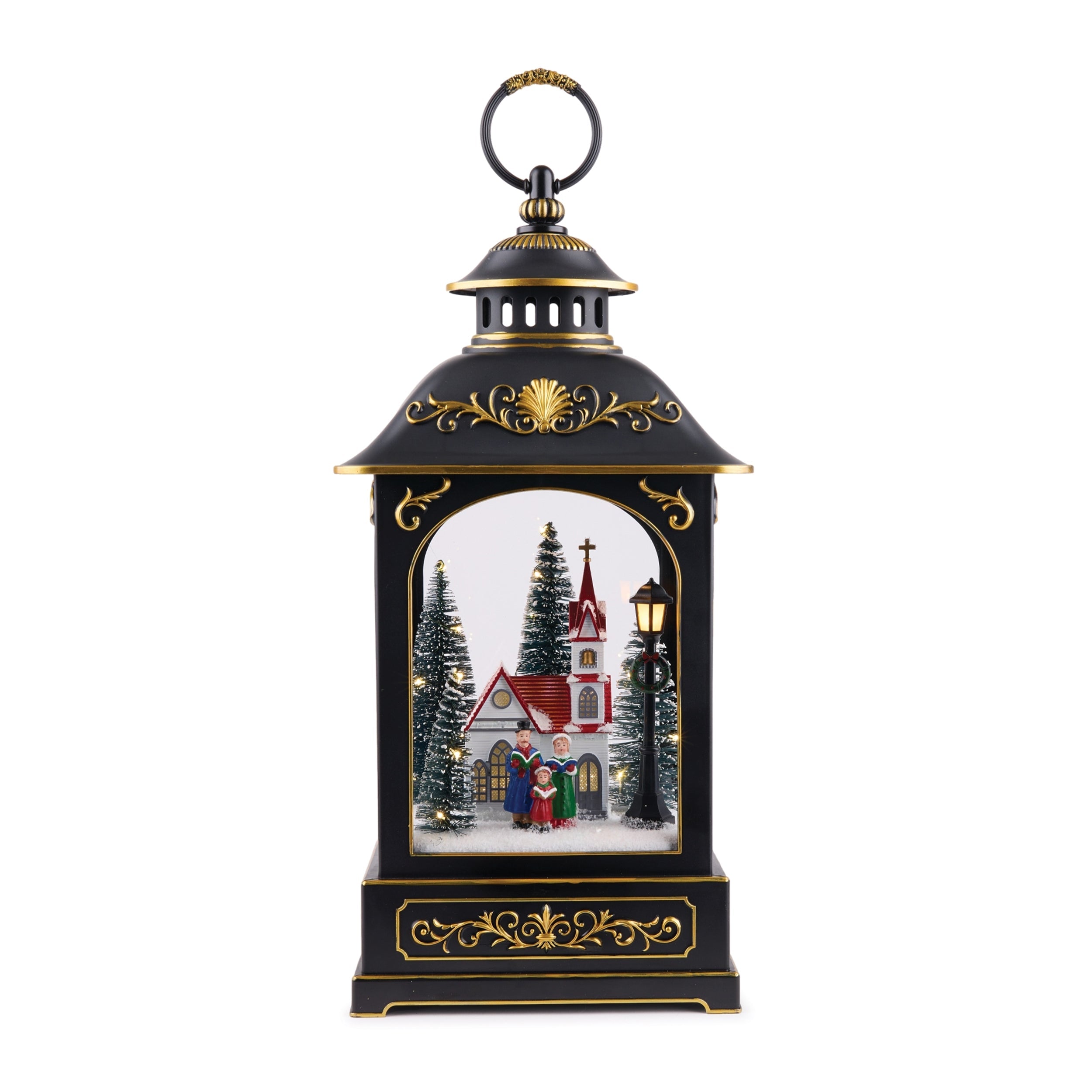 LED Lantern Scene with Church and Carolers 17.5"H