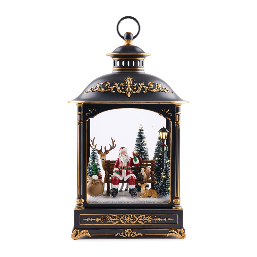 LED Lantern Scene with Santa and Woodland Animals 17.5"H