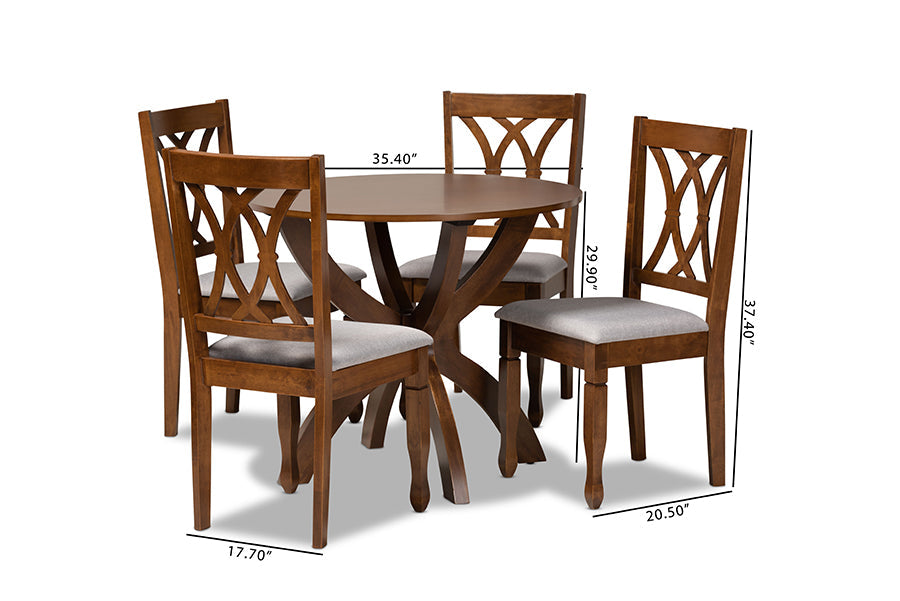 Baxton Studio April Modern and Contemporary Grey Fabric Upholstered and Walnut Brown Finished Wood 5-Piece Dining Set